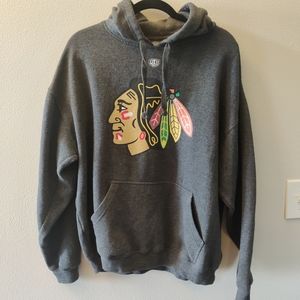 NHL Blackhawks Gray Drawstring Hoodie Sweatshirt L